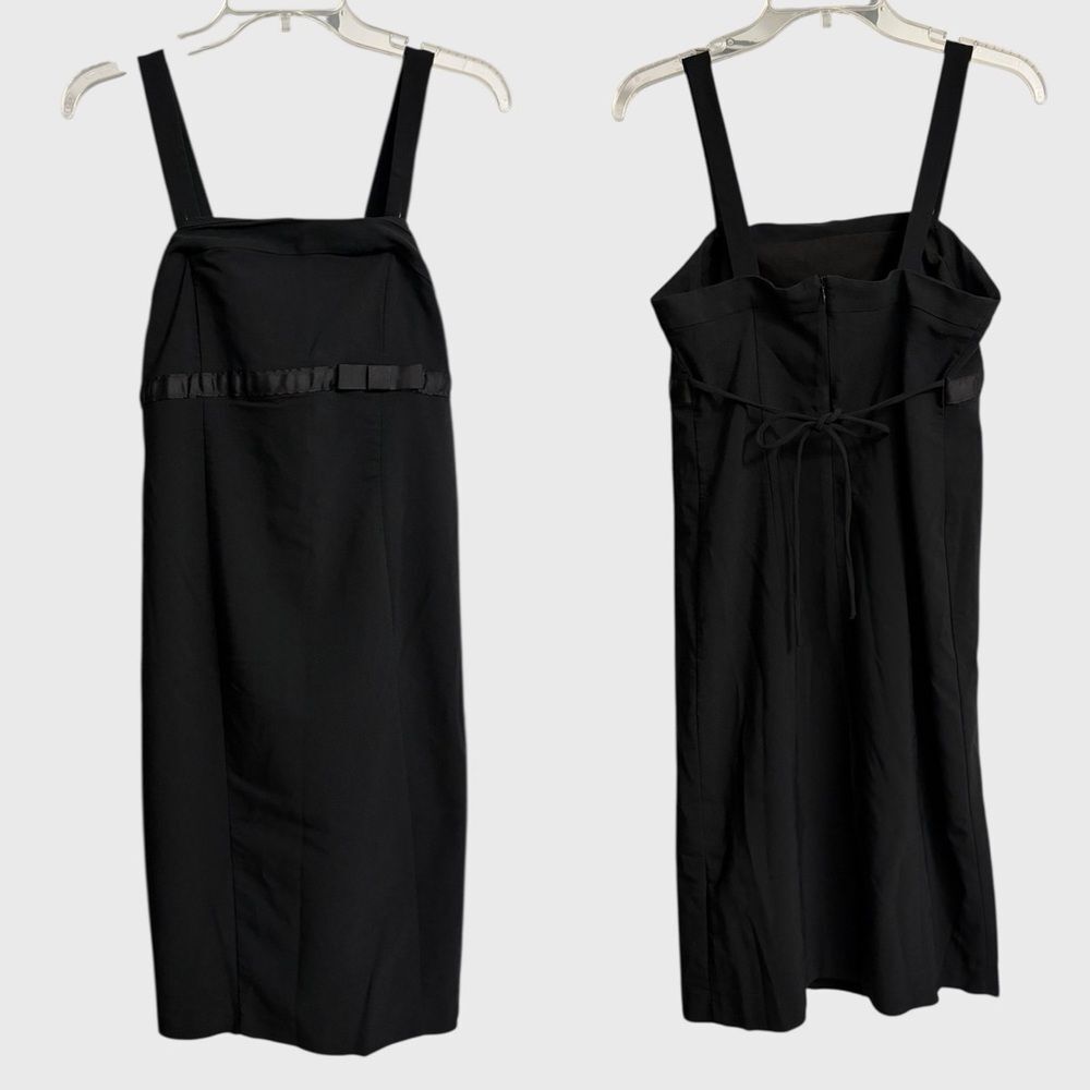 Motherhood Maternity Midi Black Dress Women's S Bow Detail Ties Preppy Made USA
